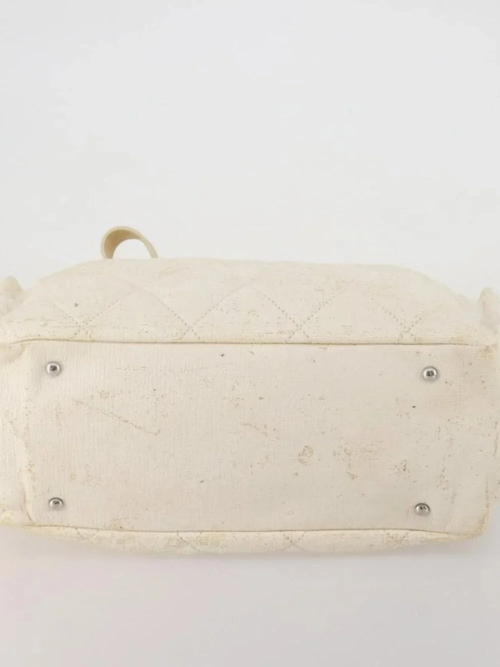 CHANEL Paris Biarritz GM Hand Bag Canvas White Silver CC Auth 185503